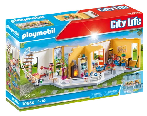 PLAYMOBIL City Life 70986 - Etagenerweiterung Wohnhaus mit Lichteffekt, 258-teiliges Set für kreatives Spielen ab 4 Jahren