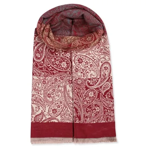 malito - Damen Modeschal - weicher XXL Viskosemix Kaschmir Schal - Winterschal Ornament-Print modern & lang - Pashmina Stola Orient S607 - (Bordeaux-weiß)