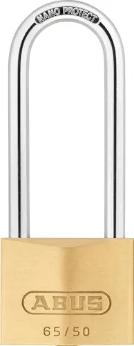 ABUS Vorhängeschloss Messing 65/50HB80 mit hohem Bügel - Kellerschloss, Spindschloss u. v. m.- Messing-Schlosskörper - gehärteter Stahlbügel - ABUS-Sicherheitslevel 6