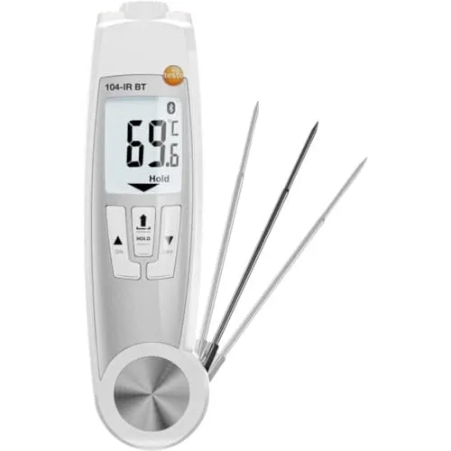testo 104-IR Bluetooth Thermometer - Temperaturmessgerät für Oberflächen- und Kerntemperatur, intuitiv bedienbar mit nahtloser Dokumentation über die Testo Smart-App, HACCP-konform und mit gut ablesbarem LCD-Display.