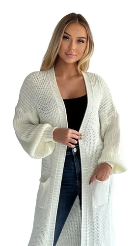 Mississhop 384 Longstrickjacke extra Lange Strickjacke Cardigan Jacke Creme