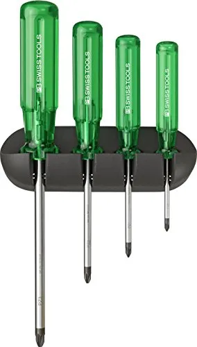 PB Swiss Tools Schraubendreher-Satz 4-teilig PZ im Wandhalter Classic - PB 243 - Schraubendreher-Satz mit 4 hochwertigen PZ-Schraubendrehern, praktisch im Wandhalter für platzsparende Aufbewahrung und schnellen Zugriff.