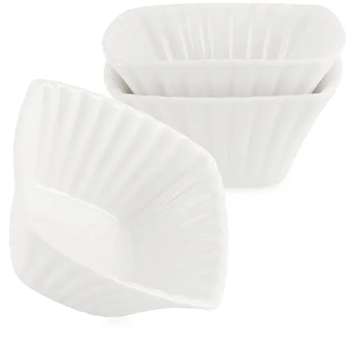 com-four® 3-teiliges Servierset - kleine, weiße Servierschälchen - fein gerippte Keramikschälchen für Vor- und Nachspeisen - Amuse-Gueule-Set