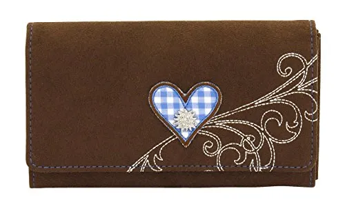 Friedrich 23 Damen-Überschlagbörse Bavaria, Velvet - Münzbörse für Damen mit außenliegendem Münzfach, vielen Steckfächern und großen Scheinfächern. Aus Wildlederoptik mit typischer Stickerei und aufwändigen Applikationen.