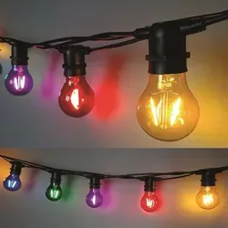 FHS LED-Lichterkette 33385 Party Filament Lichterkette 10er Birne bunt - Weihnachtsbeleuchtung mit 10 bunten Filamentbirnen, ideal für stimmungsvolle Festtagsdekoration und besondere Anlässe.