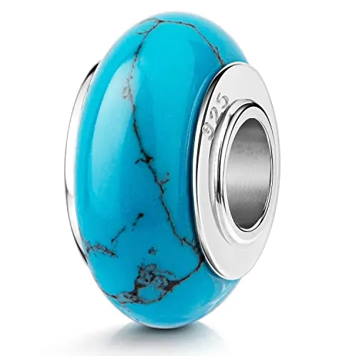Materia Naturstein Charm Anhänger Silber 925 Edelstein Bead Türkis 370 - Bead Charms für Damen, eleganter Charm Anhänger aus 925 Sterling Silber mit einzigartigem Türkis-Edelstein, perfekt für Armbänder und Ketten.