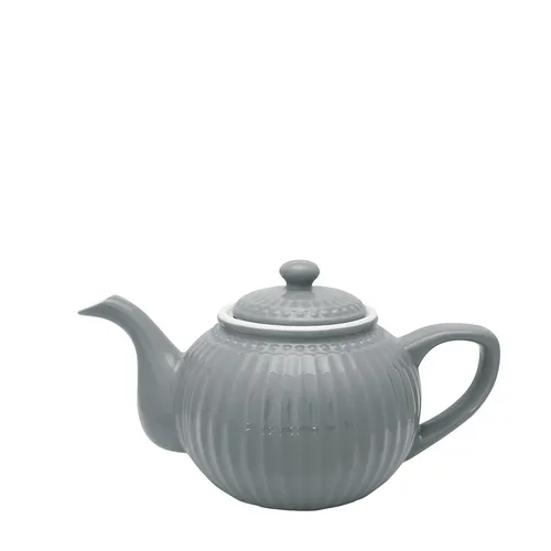 Greengate Teekanne Alice grau - Elegante Steingut Teekanne in grau, Durchmesser 17.5 cm und Höhe 14 cm, perfekt für stilvolle Teestunden.