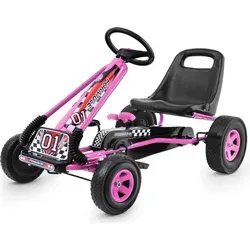 COSTWAY Gokart mit Handbremse und verstellbarem Sitz für Kinder - Robustes Pedalfahrzeug mit verstellbarem Sitz und stabilen Gummirädern. Ideal für Kinder von 3-8 Jahren, fördert spielerisch Koordination und Gleichgewichtssinn. Spaß beim Fahren in Vorwärts- und Rückwärtsrichtung!