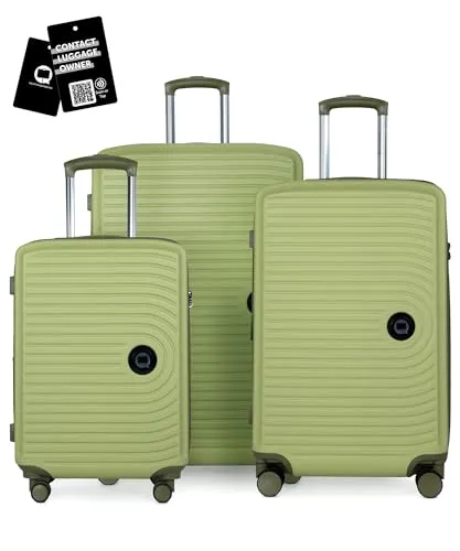 Hauptstadtkoffer Mitte - 3er Kofferset + Digitaler Luggage Tag - Reisetrolleys 55/68 / 77 cm + Kofferanhänger mit QR-Code, 4 Doppel-Rollen, Hartschale ABS, XL-Volumenerweiterung, TSA, Kiwi