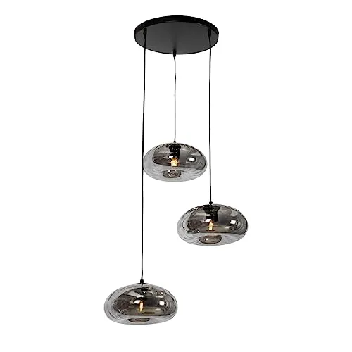 Qazqa Pendelleuchte Ayesha - 3-flammig, Art Deco, Schwarz - Hängeleuchte im Art-Déco-Stil mit 3 dimmbaren Lichtpunkten. Aus Rauchglas und Stahl, ideal für stimmungsvolle Akzente in Ihrem Zuhause.