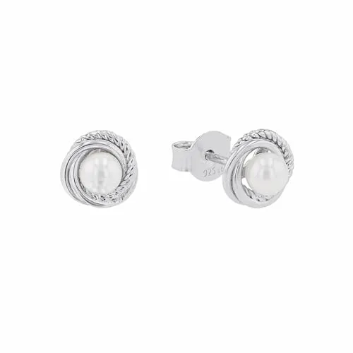 Amor Paar Ohrstecker Knoten-Optik mit Muschelkernperle - Elegante Ohrstecker aus 925 Sterling Silber mit wunderschöner Muschelkernperle, ideal für den täglichen Gebrauch oder besondere Anlässe. Perfekt kombinierbar und in schöner Geschenkbox.