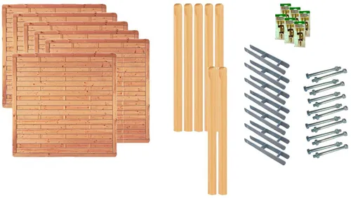 Tetzner & Jentzsch Dichtzaun Atlanta 4, Set mit 6 Elementen - Kompakter Dichtzaun aus kesseldruckimprägniertem Massivholz, ideal für Sichtschutz. Enthält 6 Elemente und 7 Pfosten, robust und langlebig für den Garten.