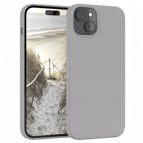 EAZY CASE Premium Silikon Handyhülle kompatibel mit iPhone 15 Plus Slimcover mit Kameraschutz und Innenfutter, Silikonhülle, Schutzhülle, Bumper, Handy Case, Hülle, Softcase, Hellgrau