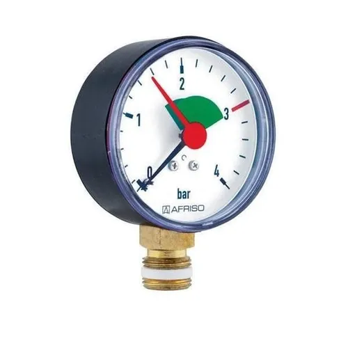 Afriso Rohrfedermanometer 63910 0/4 bar - Sanitärinstallation mit hochschlag- und korrosionsfestem Gehäuse, ideal für präzise Druckmessungen in anspruchsvollen Umgebungen.