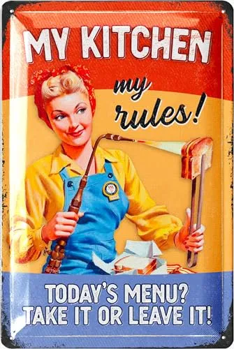 Produktbild LANOLU Retro Blechschild My Kitchen My Rules, Bild Küche, Schilder mit Sprüchen, Retro Deko, Küchenbilder, Weinkenner Geschenk, Weindeko, Vintage Metallschild 20x30cm