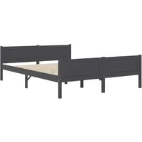 vidaXL Massivholzbett Kiefer Grau 160x200 cm - Modernes Bettgestell aus massivem Kiefernholz, robust und langlebig. Ideal für ein stilvolles Schlafzimmer, bietet stabilen Halt durch Sperrholzlatten. (Matratze nicht enthalten)