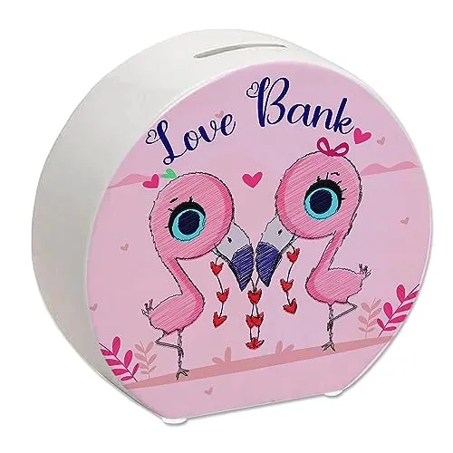 Flamingo Spardose in rosa mit Spruch Love Bank Flamingo Pärchen Sparbüchse zum sparen für gemeinsame Ziele Sparschwein Liebe romantisch