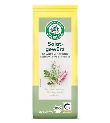 Lebensbaum Salatgewürz, Bio-Gewürzmischung für Salatdressing, Dips & Marinaden, aromatisch-frische Gartenmischung mit Dillnote, geschnitten & getrocknet, 40g