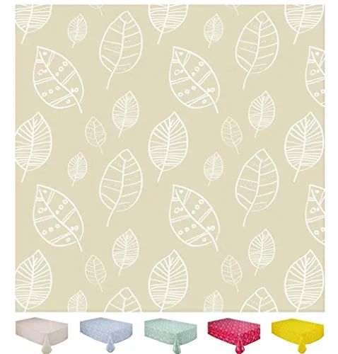 Wachstuch Tischdecke Abwaschbar Eckig 140 x 200 cm Blätter Beige
