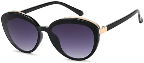styleBREAKER Damen Sonnenbrille Oval mit filigranem Kunststoff Rahmen und Metall Detail, Polycarbonat Gläser 09020144, Farbe:Gestell Schwarz/Glas Grau Verlauf