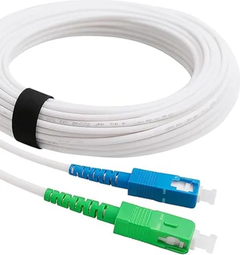 Elfcam - Glasfaserkabel SC-APC zu SC-UPC - 5 m (Weiß), Hochleistungs-Glasfaser-Patchkabel, 9/125 µm Singlemode, Kompatibel mit Freebox Delta, One, V2, Mini, Révolution, Livebox, SFR Box, Bouygues