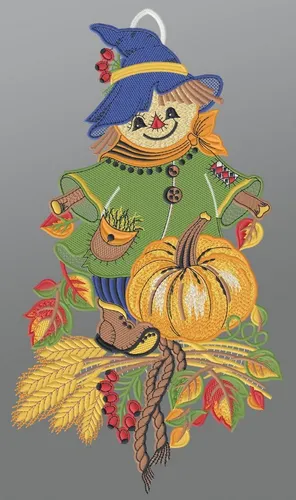 Plauener Spitze® Fensterbild Herbstliche Vogelscheuche, HxB 36x20cm