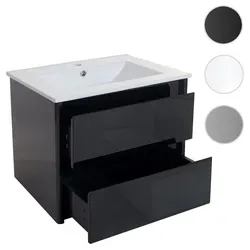 HWC-B19 Waschbecken + Unterschrank 50x60cm, hochglanz schwarz - Waschbecken mit Unterschrank, modernes Design mit Soft-Close-System und viel Stauraum für Ihr Badezimmer, inklusive Keramikwaschbecken.
