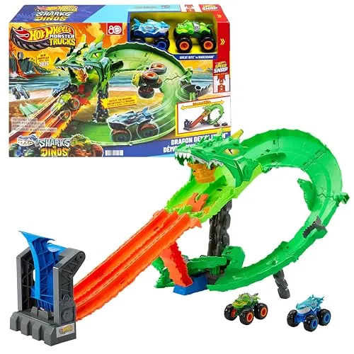 Hot Wheels Monster Trucks Sharks vs. Dinos Drachenzerstörungs-Spielset