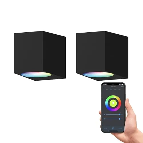 CALEX Smart Outdoor LED Wandleuchte, GU10, Downlight, RGB-Farben & kalt- bis warmweiß Licht, dimmbar, wasserdicht, WLAN App- & Sprachsteuerung, Schwarz, 2er Pack