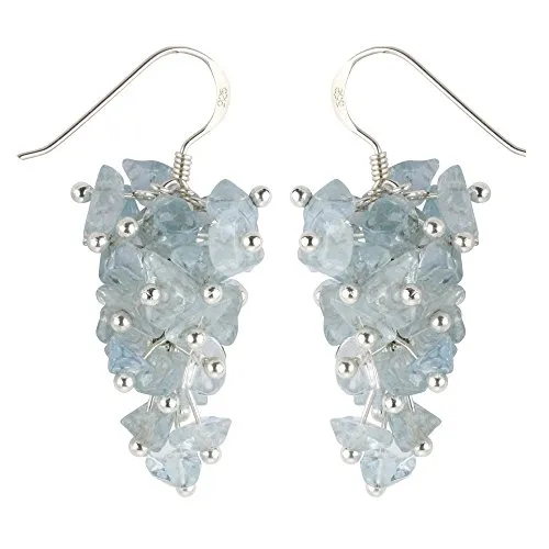 Ohrringe Ohrhänger in Traubenform Aquamarin & 925 Silber blau hellblau Damen