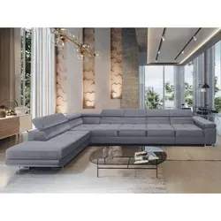 NEXT COLLECTION Ecksofa WILD XXL mit Bettkasten, Hohe Metallfüße, verstellbare Kopfstützen, Liegefläche 125x240, Links, Grau - Grau