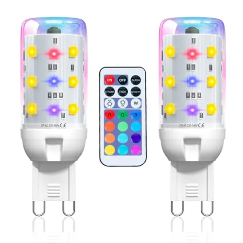 Lamptobe 2W RGBW G9 LED Dimmbar Farbwechsel Glühbirne mit Fernbedienung, 12 RGB Farben + Warmweiß 3000K + 4 Modi, AC100-240V, für Bar, KTV, Party, Hochzeit, 2er-Pack