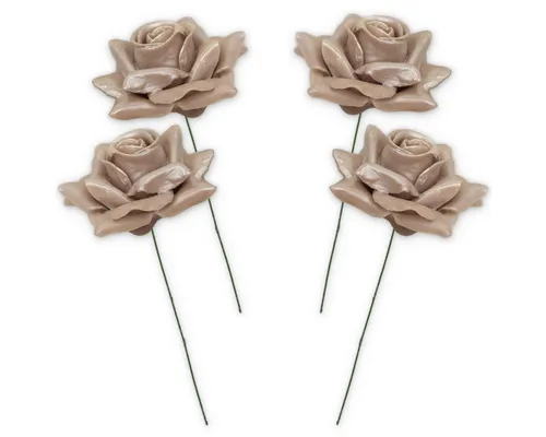 matches21 HOME & HOBBY Bastelnaturmaterial Textil-Rosen mit Wachs-Blüten als Kunst-Rosen 4er Set perlmutt, (4-tlg), Wasserfeste Wachs-Rosen als haltbare Deko-Rosen für Blumengestecke