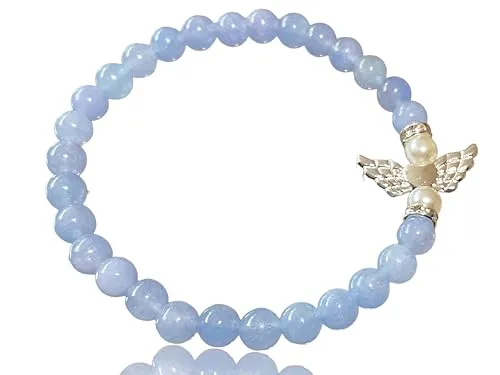 Steinfixx® - Aquamarin Perlenarmband 4mm mit Schutzengelchen und versilberten Trennern - Hochwertiges Edelsteinarmband handgefertigt inclusive edler Geschenkbox