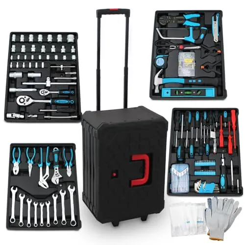 BITUXX 1200-teiliges Werkzeugset im Trolley - Werkzeugkasten mit 1200 Teilen aus Chrom-Vanadium-Stahl, ideal für Werkstatt und Heimwerker. Inklusive 4 herausnehmbaren Einlagen, Tragegriff und praktischem Zubehör.