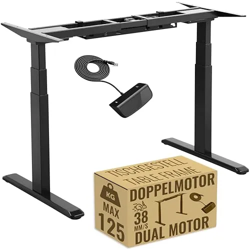 RICOO Höhenverstellbarer Schreibtisch elektrisch WM0623-B - Ergonomischer Bürotisch mit 2 Motoren, stufenlos höhenverstellbar von 620 bis 1280 mm, ideal für flexibles Arbeiten im Büro oder Home Office.