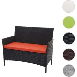 Poly-Rattan Gartenbank Halden, schwarz mit terracotta Kissen - Gartenbank aus hochwertigem Poly-Rattan, wasserabweisend und pflegeleicht. Ideal für entspannte Stunden im Freien mit hohem Sitzkomfort dank weicher Kissen.