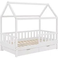 Juskys Kinderbett Marli 80 x 160 cm mit Bettkasten - Kleinkindbett mit Rausfallschutz und praktischem 2-teiligen Bettkasten für mehr Ordnung; ideal für Kinder von 3 bis 10 Jahren, aus stabilem Massivholz im modernen skandinavischen Design.