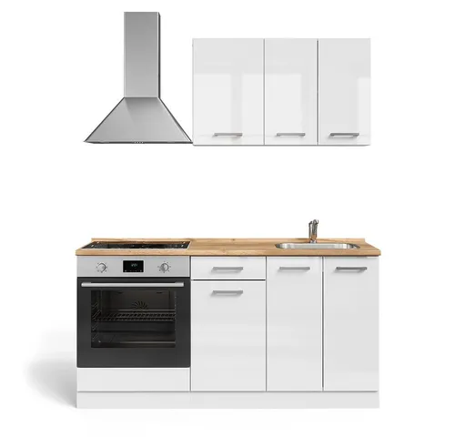 Vicco Küchenzeile R-Line, Weiß Hochglanz, 160 cm - Küchenzeilen mit modularer Bauweise, ideal für kleine Räume und anpassbar an Ihre Bedürfnisse. Genießen Sie ausreichend Stauraum und schaffen Sie Ihre persönliche Wohlfühloase!