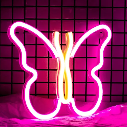Rosa Schmetterling Leuchtreklame LED Neonlicht USB Nachtlicht Batteriebetrieben für Wand Zimmer Spielzimmer Bar Party Dekoration