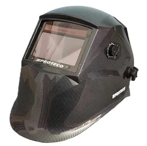 Proteco-Werkzeug® P800E-C Automatik Schweißhelm inkl 10 Ersatzgläser Solar Schweisshelm TOP Optische Klasse 1/1/1/1 Schweissmaske Schweißschild Automatikhelm Carbon