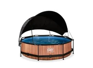 Framepool EXIT mit Sonnensegel, braun, 300cm Durchmesser - Rundes Aufstellbecken aus robustem Stahl mit Kartuschenfilterpumpe. Ideal für heiße Sommertage – inklusive Sonnensegel für zusätzlichen Schutz!