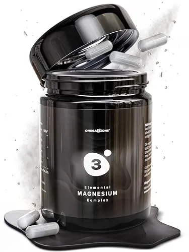 omega3zone Elementares Magnesium Komplex - Hochdosierte vegane Tabletten - Magnesiumpräparate mit 354 mg elementarem Magnesium pro Kapsel, unterstützt Energieproduktion und Nervensystem, in nachhaltiger Glasverpackung.