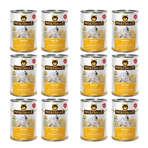 Wolfsblut Vetline Skin & Coat - 12x395g Nassfutter für Hunde - Hochwertiges Nassfutter für Hunde, unterstützt die Hautfunktion und fördert ein glänzendes Fell. Ideal für sensible Hunde. Schonend gegart für beste Akzeptanz.