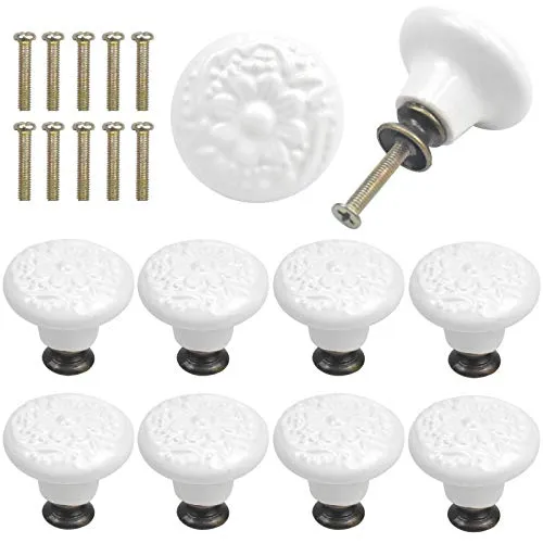 AvoDovA 10 Stück Keramik knöpfe, 34MM Vintage Schranktürknöpfe, Schubladengriffe, Keramik Türgriffe, Schubladenknopf, Kommodenknöpfe Schubladenknöpfe Set, Knauf für Schrank Schublade Küche (A)