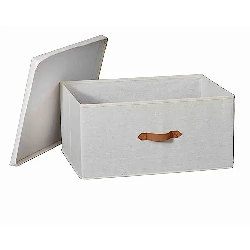 LOVE IT STORE IT Premium Aufbewahrungsbox mit Deckel - Extra große Leinen-Baumwoll-Box - Regalkörbe: Diese stabile Aufbewahrungsbox in Beige (54x40x25 cm) bietet viel Platz für Kleidung und Accessoires. Verstärkt mit Holz für höchste Qualität und Langlebigkeit.