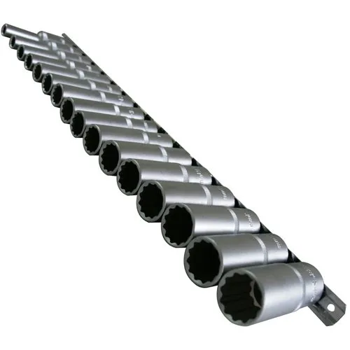 Lange 12-KANT/Zwölfkant Steckschlüsseleinsätze auf Steckschiene Schraubenschlüssel-Einsatz Stecknuss Nuss Vielzahn (Doppel-Sechskant/Doppel-6-kant) 8-24 mm - Chrom-Vanadium-Stahl - 16-tlg.