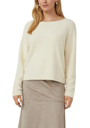 S.OLIVER BLACK LABEL Strickpullover Damen Gr. 38 beige - Klassischer Pullover aus flauschigem Strick, ideal für den Alltag. Der U-Boot-Ausschnitt und die lange Ärmel bieten Komfort und Stil für jede Gelegenheit.