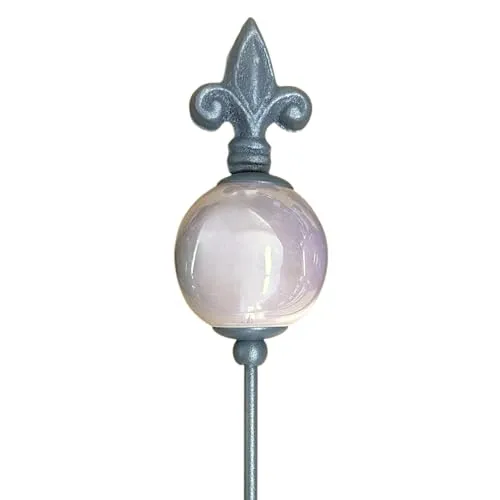 naninoa Metall Stecker französische Lilie. Gartenstecker mit Keramik-Kugel. Gartendeko Gartenverzierung. grau BEIGE 80 cm.