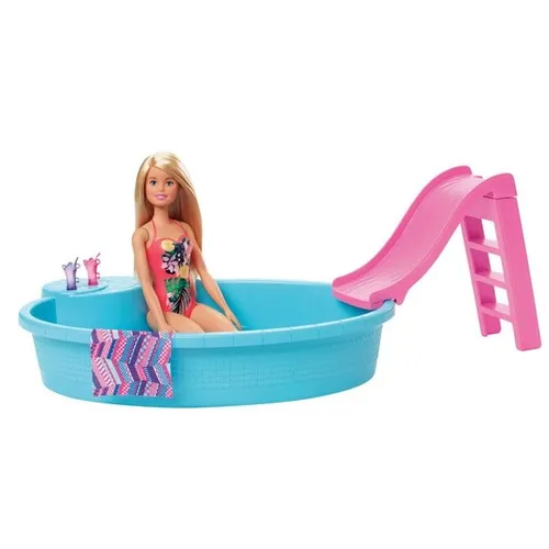 Barbie Anziehpuppe Pool mit Rutsche & Puppe